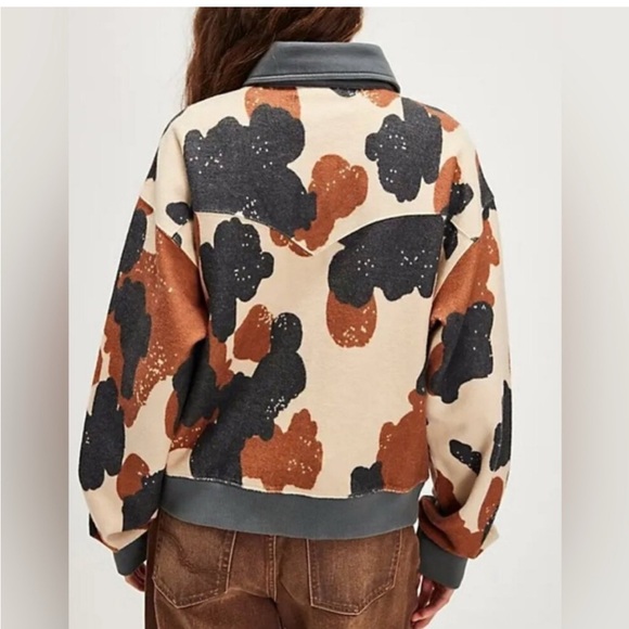 New Free People Happy Camper Cabin Cardi cream brown zipper - Picture 2 of 6